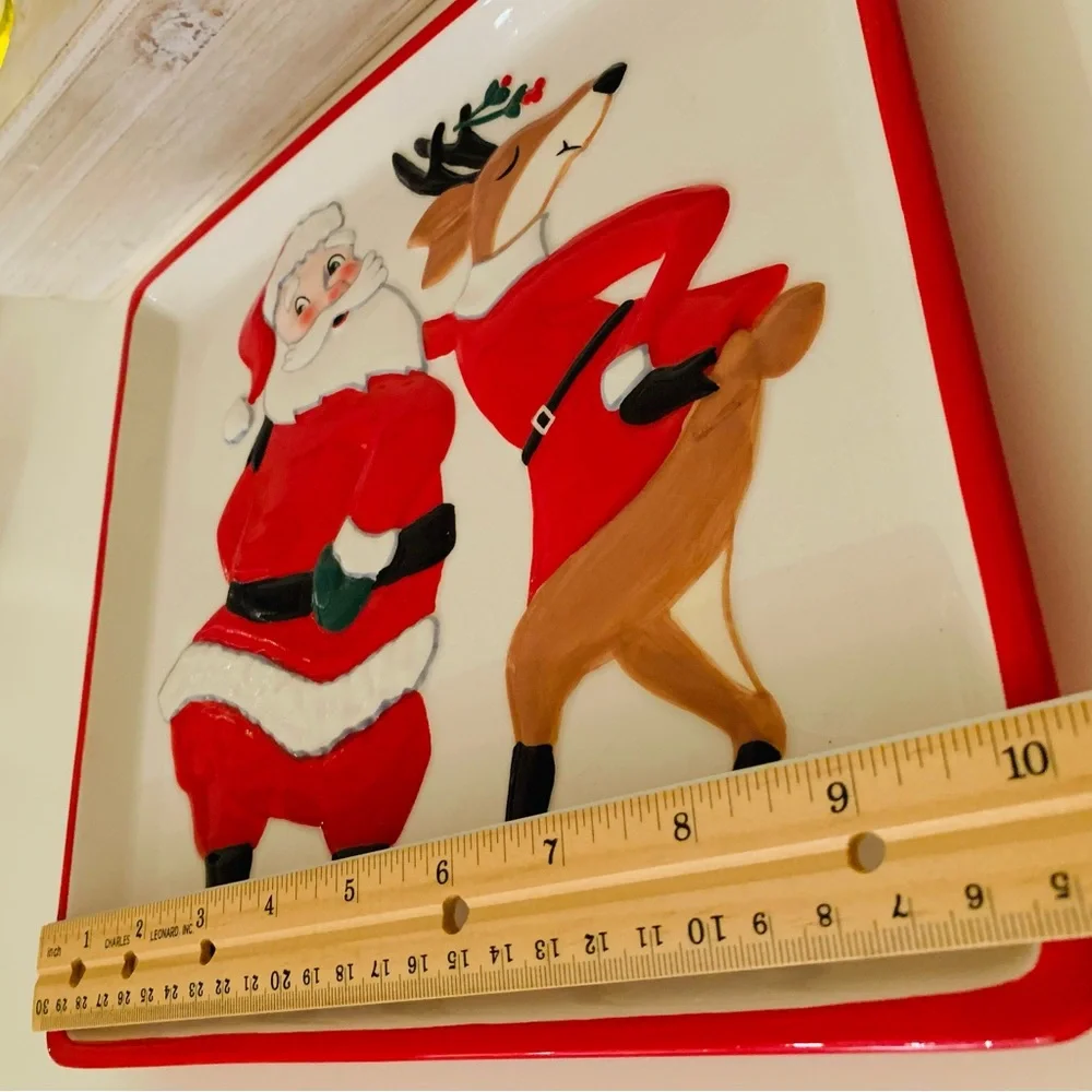 Department 56 Vintage Santa & Reindeer Christmas Holiday Serving Tray Excellent